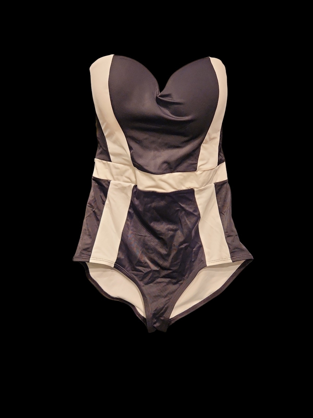 Black and Cream Strapless One-Piece Swimsuit